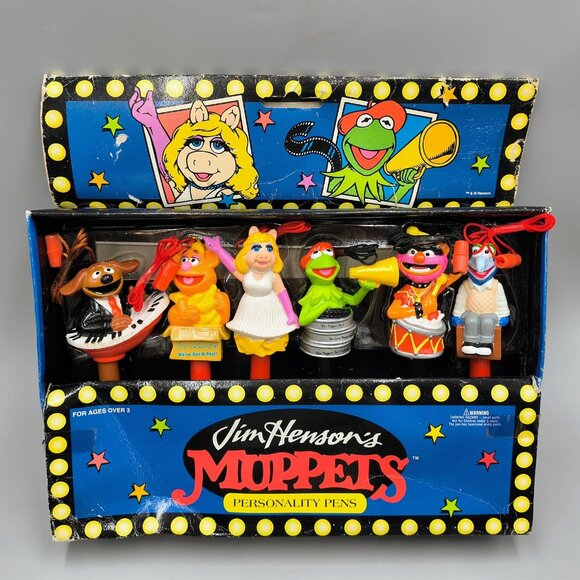 Rare Muppets Personality Pens with Figure Toppers Vintage Set of 6 in box - Picture 1 of 11